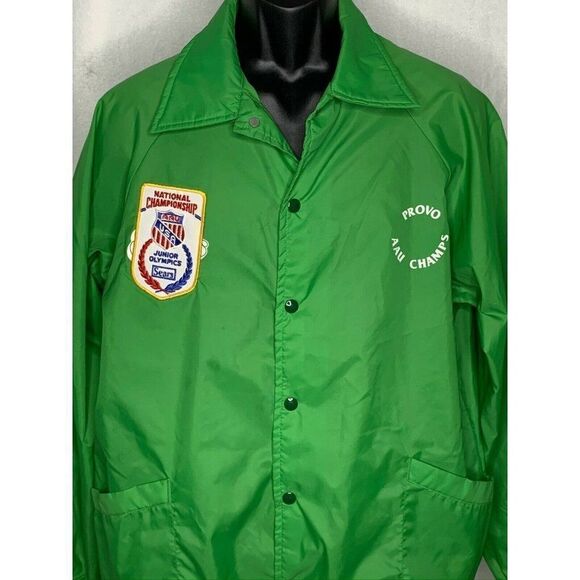 Vtg AAU Junior Olympics Windbreaker Jacket L Green - Picture 2 of 10